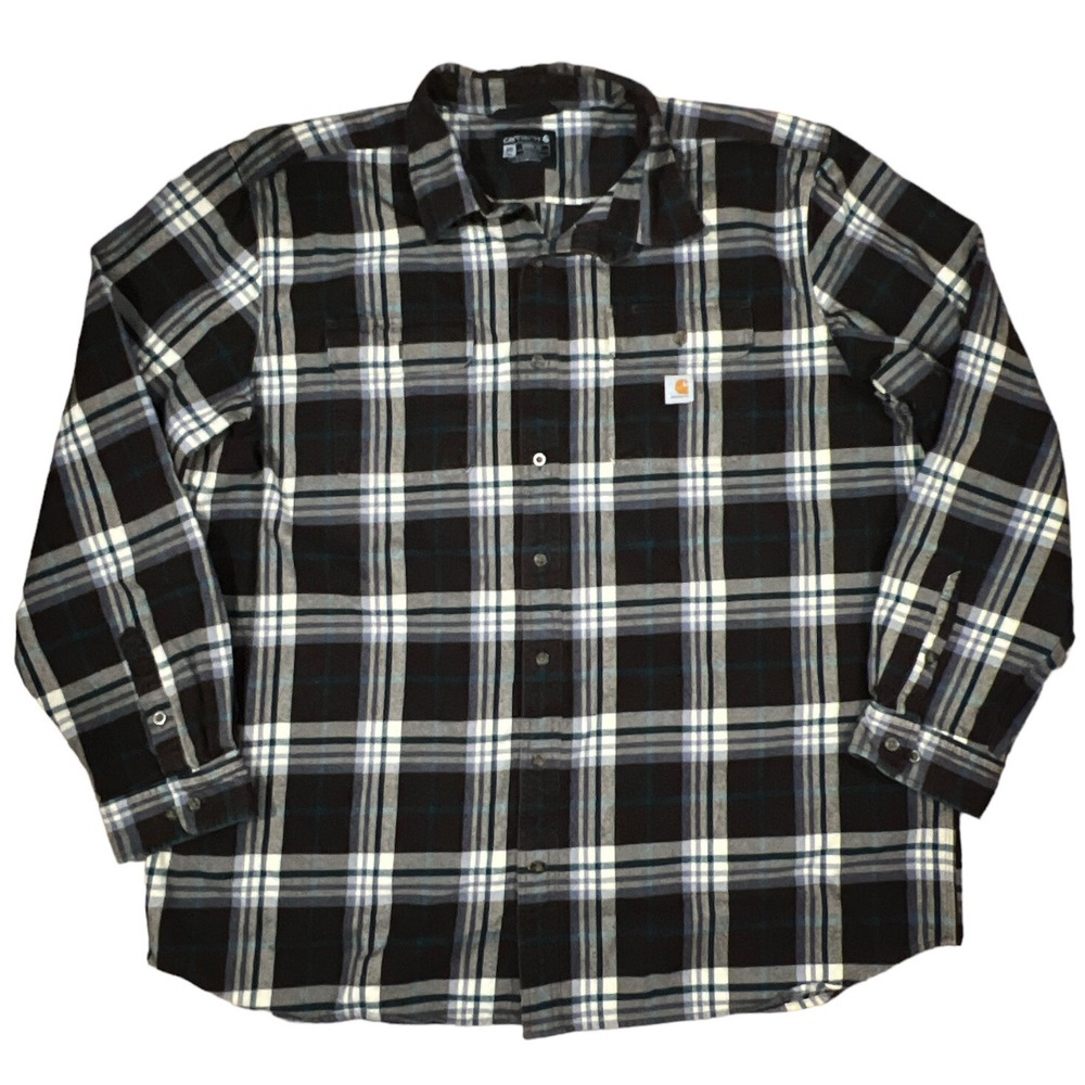 Carhartt Men's Loose Heavyweight Flannel Long-Sleeve Plaid Shirt 3XL Blue Line